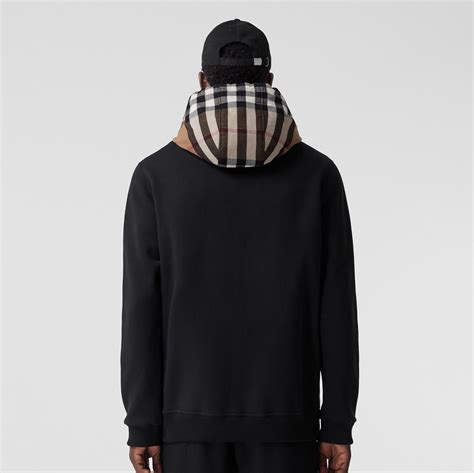 burberry brit cotton-blend jersey zip-up hoodie|Check Hood Cotton Blend Zip Hoodie in Black/birch brown .